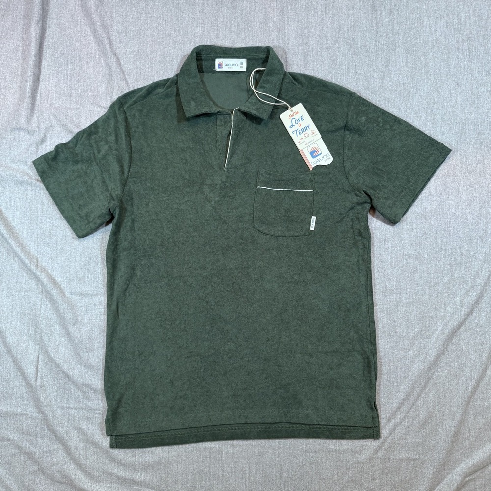 Laguna Polo Shirt Mens Medium Green‎ Terry Cotton Pullover Pocket Beach Resort